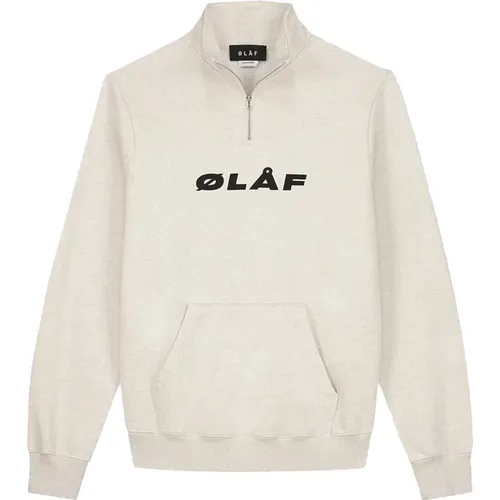 Zip Mock Sweater mit Kursivem Logo , Herren, Größe: M - Olaf Hussein - Modalova