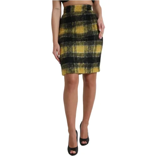 Brushed Checked Wool Pencil Skirt , female, Sizes: XS - Dolce & Gabbana - Modalova