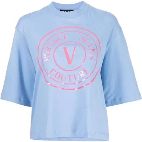 Blaue Grafik T-Shirts und Polos , Damen, Größe: S - Versace Jeans Couture - Modalova
