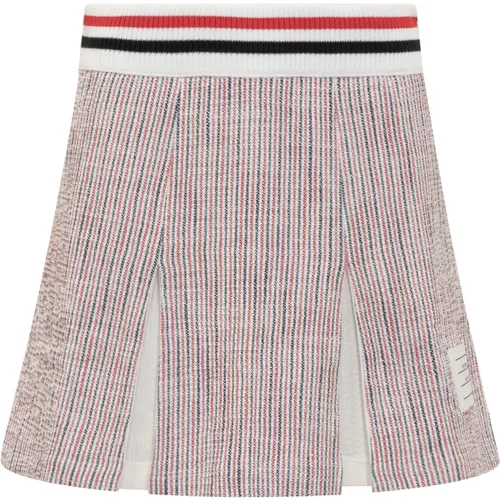 Short Skirts, female, , Size: XS RWB Striped Tweed Pleated Skirt - Thom Browne - Modalova