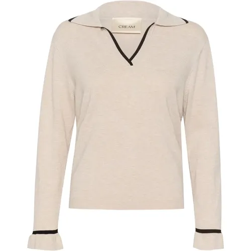 Knit Poloshirt Strik Oat Melange , female, Sizes: XS, XL, S, M - Cream - Modalova