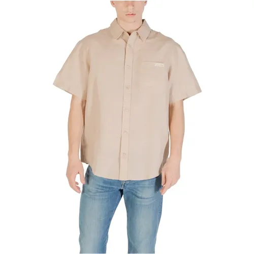 Short Sleeve Shirts, male, , Size: L Linen Cotton Short-Sleeve Shirt - Calvin Klein Jeans - Modalova