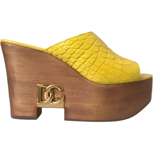 Leather Wood Wedge Sandals , female, Sizes: 5 1/2 UK, 6 1/2 UK, 7 UK, 7 1/2 UK, 4 1/2 UK, 3 1/2 UK, 6 UK - Dolce & Gabbana - Modalova