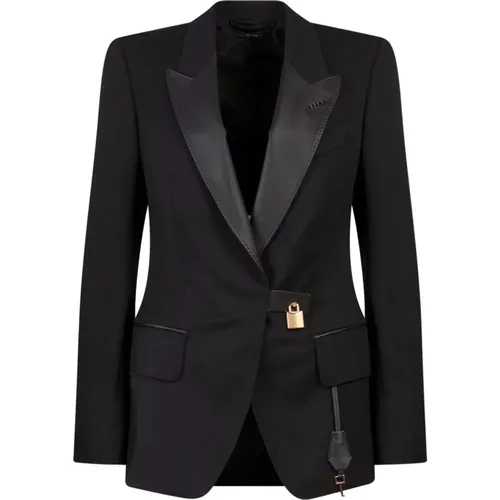 Leather Lapel Blazer Jacket , female, Sizes: S - Tom Ford - Modalova