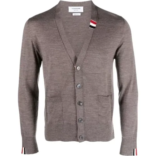 Thom , Cardigans, male, , Size: XL Relaxed Fit V-Neck Merino Wool Cardigan - Thom Browne - Modalova