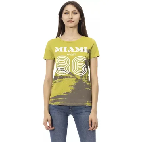 Stilvolles Grünes Kurzarm-T-Shirt mit Frontprint , Damen, Größe: M - Trussardi - Modalova