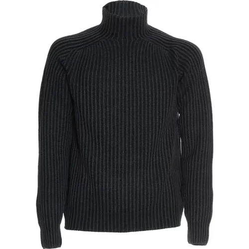 Turtlenecks, male, , Size: XL Navy Wool Mockneck Sweater Aw24 - 04651/ A trip in a bag - Modalova