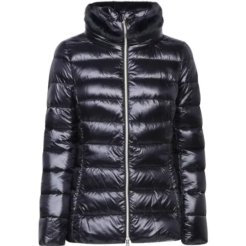 Schwarze Winterjacke mit Pelzkapuze , Damen, Größe: S - Herno - Modalova