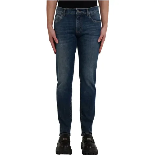 Schmale Denim Jeans mit Logo Plaque , Herren, Größe: XL - Dolce & Gabbana - Modalova