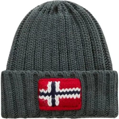 Ribbed Beanie with Norwegian Flag , male, Sizes: ONE SIZE - Napapijri - Modalova