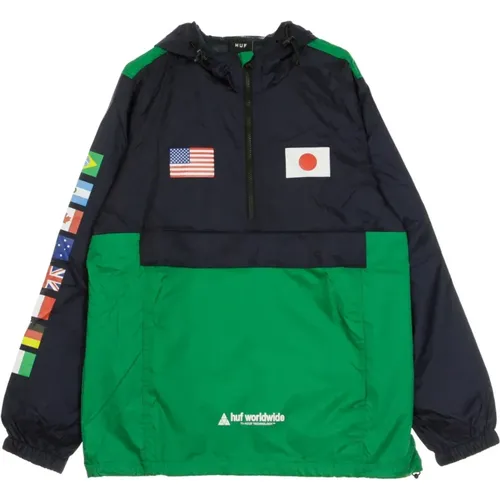 Light Jackets, male, , Size: S Flags Anorak Jacket Navy - HUF - Modalova