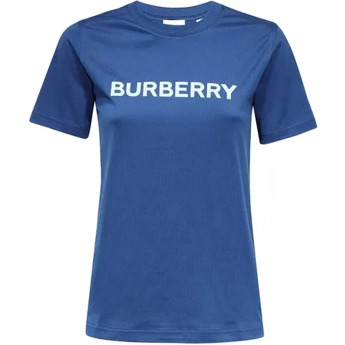 Blaues T-Shirt - Regular Fit - Geeignet für alle Temperaturen - 96% Baumwolle - 4% Elasthan , Damen, Größe: XS - Burberry - Modalova