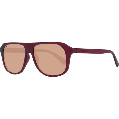 Sunglasses, male, , Size: ONE SIZE Burgundy Round Sunglasses with Brown Lenses - Serengeti - Modalova