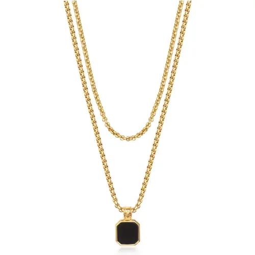Gold Layered Onyx Square Necklace , male, Sizes: ONE SIZE - Nialaya - Modalova