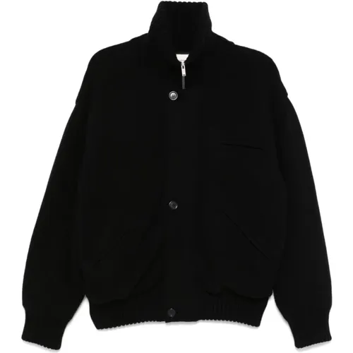 Schwarze Wollstrick Gepolsterte Jacke,Schwarze Wolljacke mit Reißverschluss - Saint Laurent - Modalova