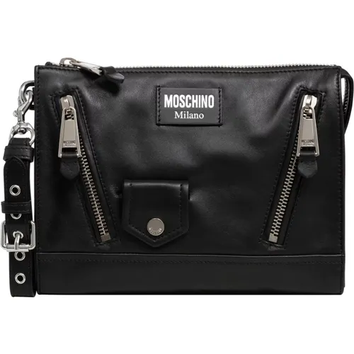 Bags, male, , Size: ONE SIZE Stylish Biker Pouch with Zip Closure - Moschino - Modalova