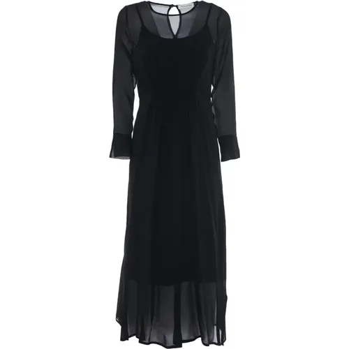 Elegantes Schwarzes Kleid mit Frontraffung , Damen, Größe: XS - Manila Grace - Modalova