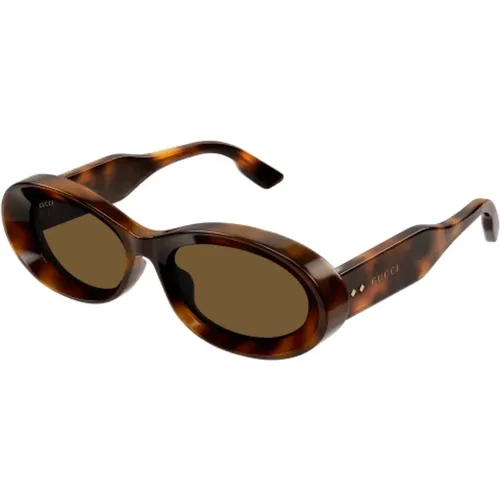 Oval Sunglasses in Havana Tortoise , unisex, Sizes: 54 MM - Gucci - Modalova