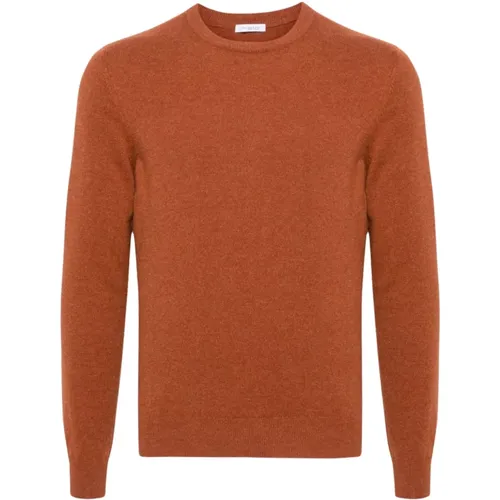 Cashmere Knitwear, male, , Size: M Knit Cashmere Sweater Orange Melange - Malo - Modalova