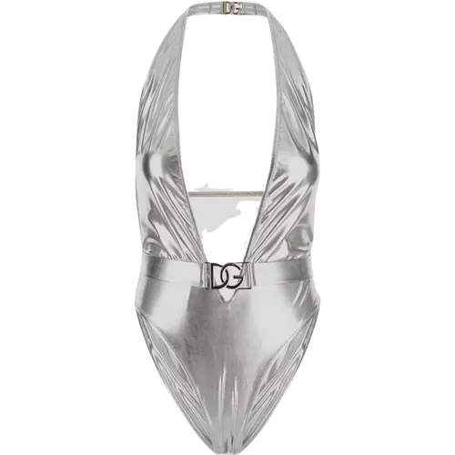 Metallic Logo Swimsuit , female, Sizes: XS - Dolce & Gabbana - Modalova