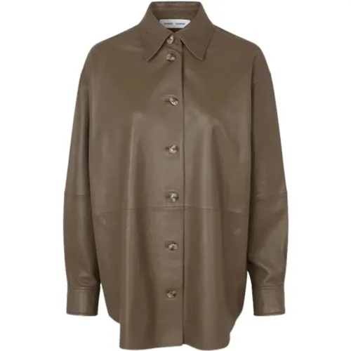 Lambskin Shirt with Seam Inserts , female, Sizes: S/M - Samsøe Samsøe - Modalova