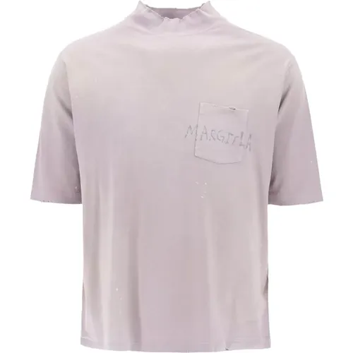 T-Shirt aus verwaschener Baumwolle mit handgeschriebenem Logo , Herren, Größe: S - Maison Margiela - Modalova
