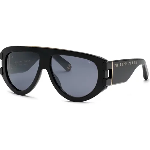 Quadratische Sonnenbrille Schwarz Glänzender Stil , unisex, Größe: 60 MM - Philipp Plein - Modalova
