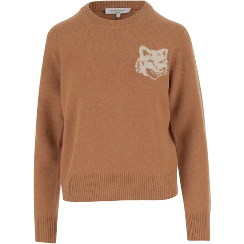 Logo Wool Crew Neck Sweater , female, Sizes: S - Maison Kitsuné - Modalova