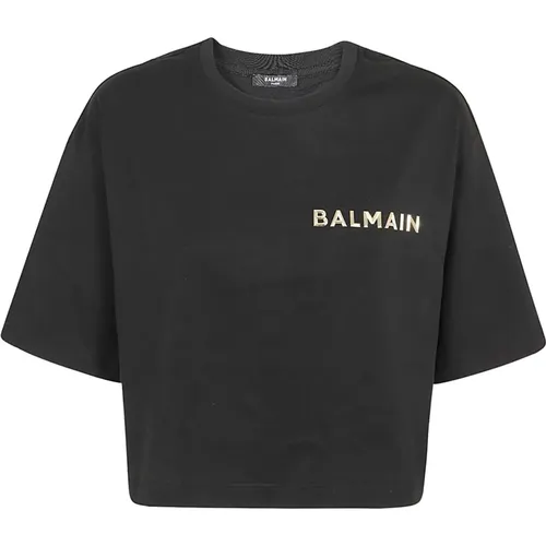 Laminated Cropped T-Shirt , female, Sizes: XS - Balmain - Modalova