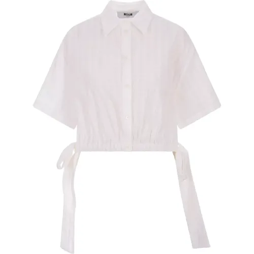 Seersucker Crop Shirt Classic Collar , female, Sizes: S, XS - Msgm - Modalova