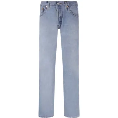 High-Waisted Straight-Fit Jeans in Blauem Denim mit Ausgefransten Kanten - Re/Done - Modalova