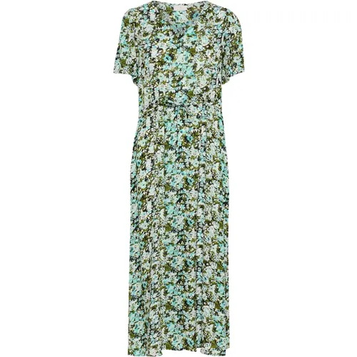 Blau/Grün Abstrakte Blume Langes Kleid , Damen, Größe: XL - Kaffe - Modalova