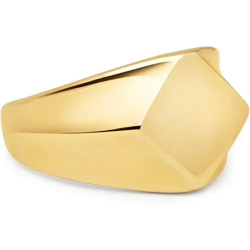 Mens Squared Stainless Steel Ring with Gold Plating , male, Sizes: 58 MM, 56 MM, 60 MM, 64 MM, 62 MM - Nialaya - Modalova