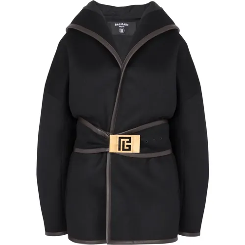 Belted wool coat , female, Sizes: 2XS - Balmain - Modalova