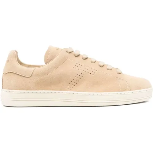 Sneakers, male, , Size: 9 US Suede Sneakers with T Logo - Tom Ford - Modalova