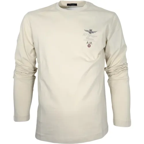 Langarm Besticktes Jersey T-Shirt Elfenbein , Herren, Größe: L - aeronautica militare - Modalova