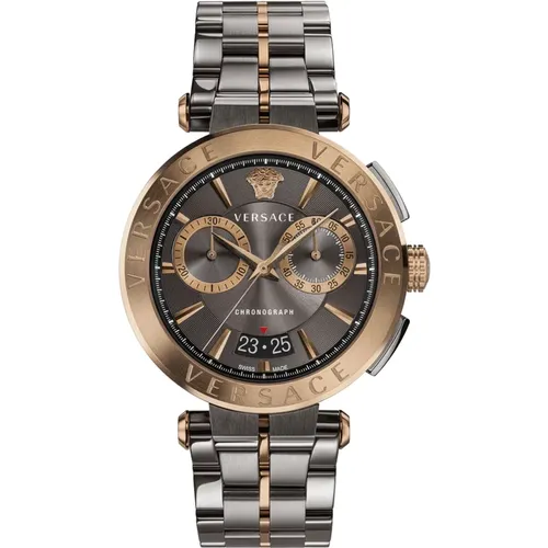 Chronograph Steel Bracelet Grey Bronze Watch , male, Sizes: ONE SIZE - Versace - Modalova
