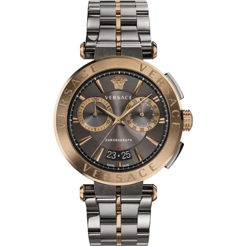 Watches, male, , Size: ONE SIZE Chronograph Steel Bracelet Grey Bronze Watch - Versace - Modalova