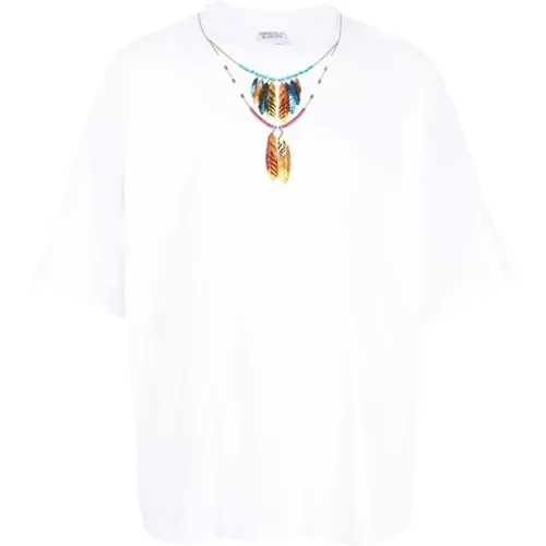 T-Shirts, male, , Size: S Feathers Necklace Tee - Marcelo Burlon - Modalova