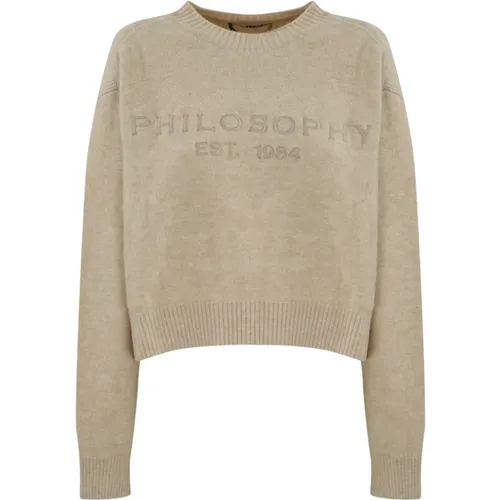 Logo Embroidered Sweater Ivory , female, Sizes: XS, S - Philosophy di Lorenzo Serafini - Modalova