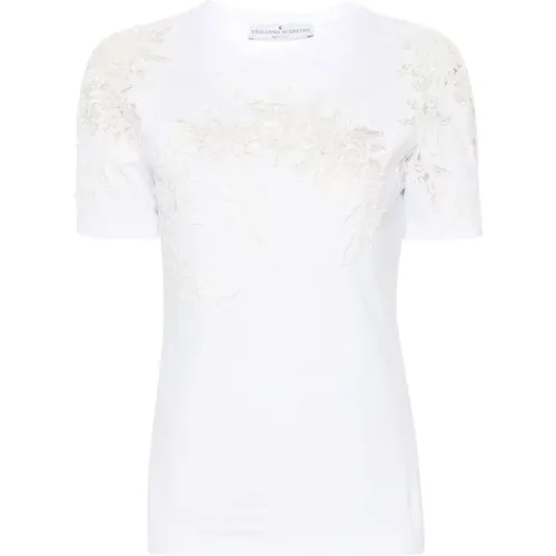 Weiße Blumenapplikation Crew Neck T-shirt , Damen, Größe: L - Ermanno Scervino - Modalova