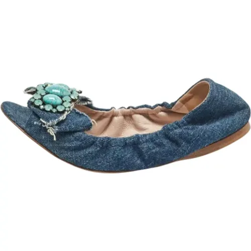 Pre-owned Flats, female, , Size: 7 US Pre-owned Denim flats - Miu Miu Pre-owned - Modalova