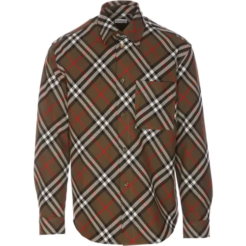 Casual Shirts, male, , Size: M Long Sleeved Checked Buttoned Shirt - Burberry - Modalova