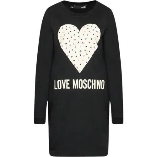 Schwarzes Baumwollkleid mit Markendesign , Damen, Größe: M - Love Moschino - Modalova