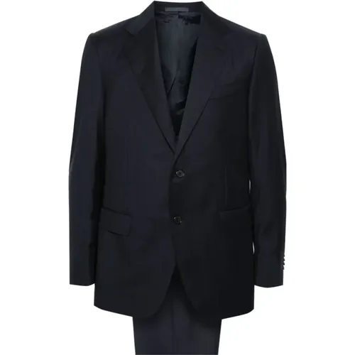 Single Breasted Suits, male, , Size: 3XL Navy Wool Blazer and Trousers - Caruso - Modalova