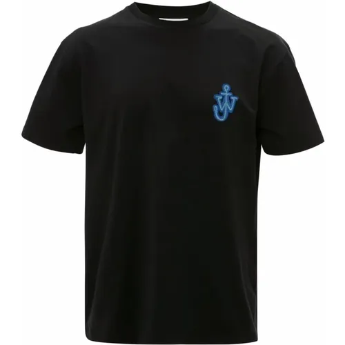 Anker Logo Patch T-shirt Schwarz,Schwarzes Baumwoll-T-Shirt mit JWA-Logo - JW Anderson - Modalova