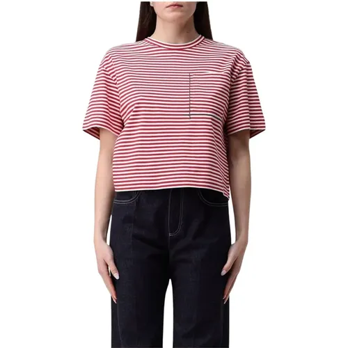 T-Shirts, female, , Size: M Striped Pocket Tee in Yellow Cream - BRUNELLO CUCINELLI - Modalova