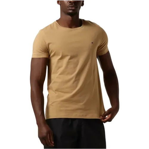 Khaki Slim Fit Tee , Herren, Größe: 2XL - Tommy Hilfiger - Modalova