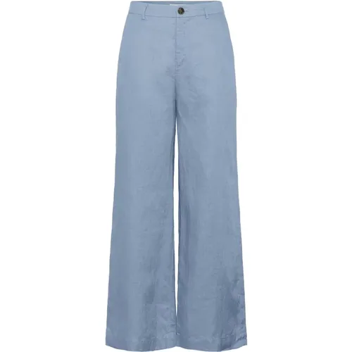 Wide Trousers, female, , Size: 3XL Faded Denim Wide Leg Linen Trousers - Part Two - Modalova