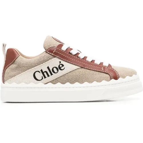 Sneakers, female, , Size: 9 US Brown Canvas Low-Top Sneakers - Chloé - Modalova